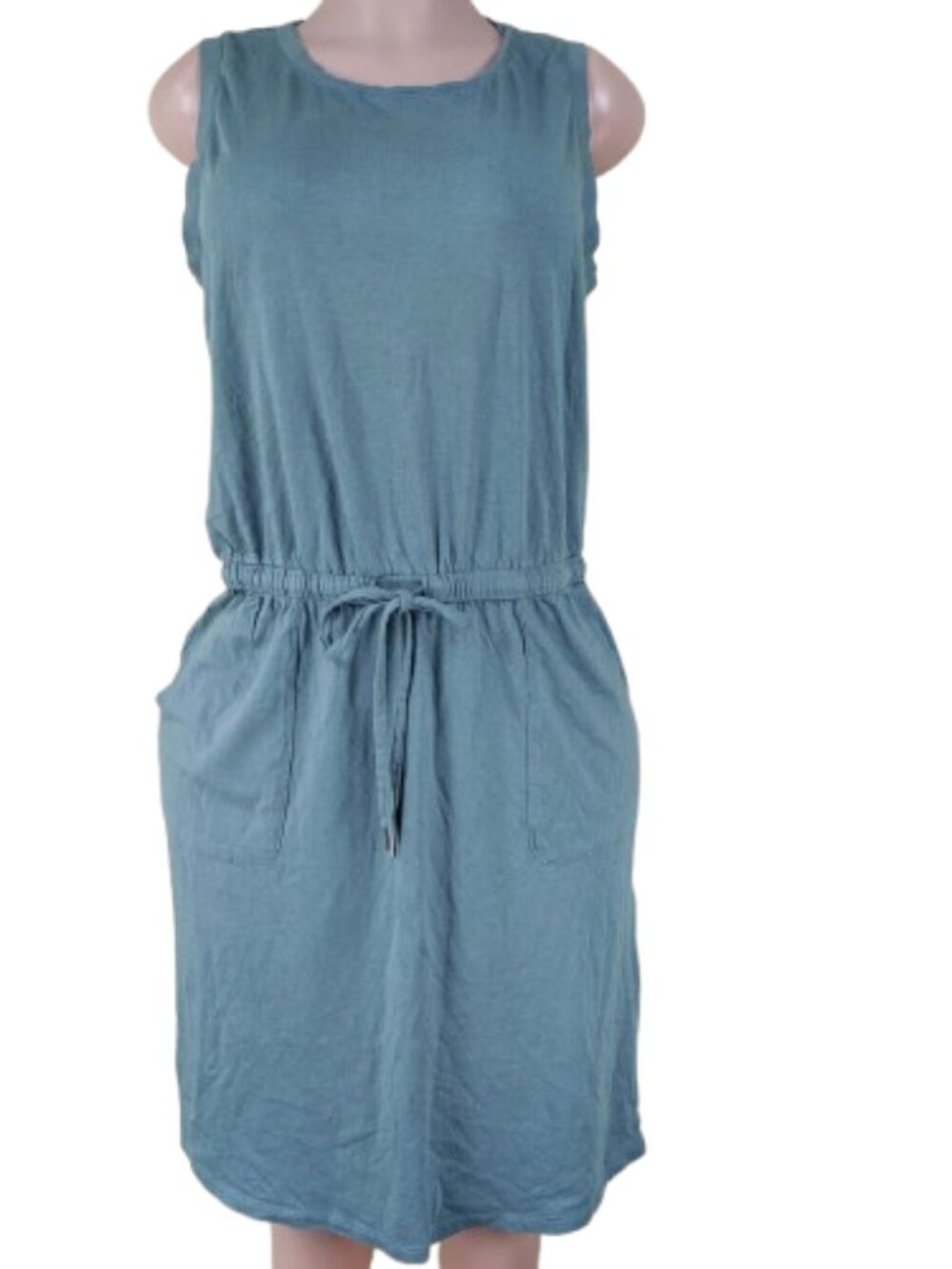 C&C California Women's Blue Drawstring Waist Pockets Casual T-Shirt Dress Size L
